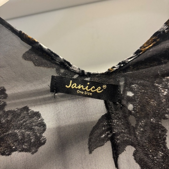 Janice Black Velvet Burnout Floral Pattern on Chiffon Open Kimono Duster - Picture 2 of 7